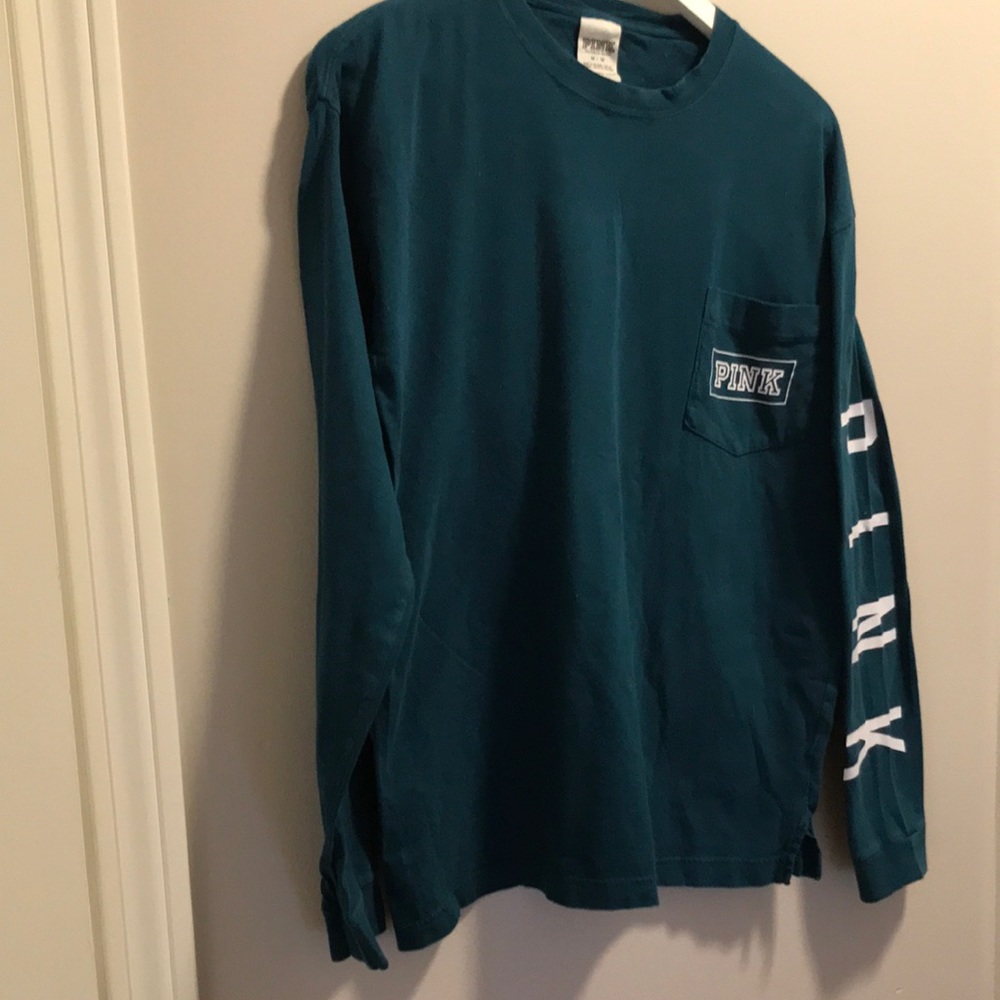 VS pink long sleeve blue t-shirt with pocket. Size medium